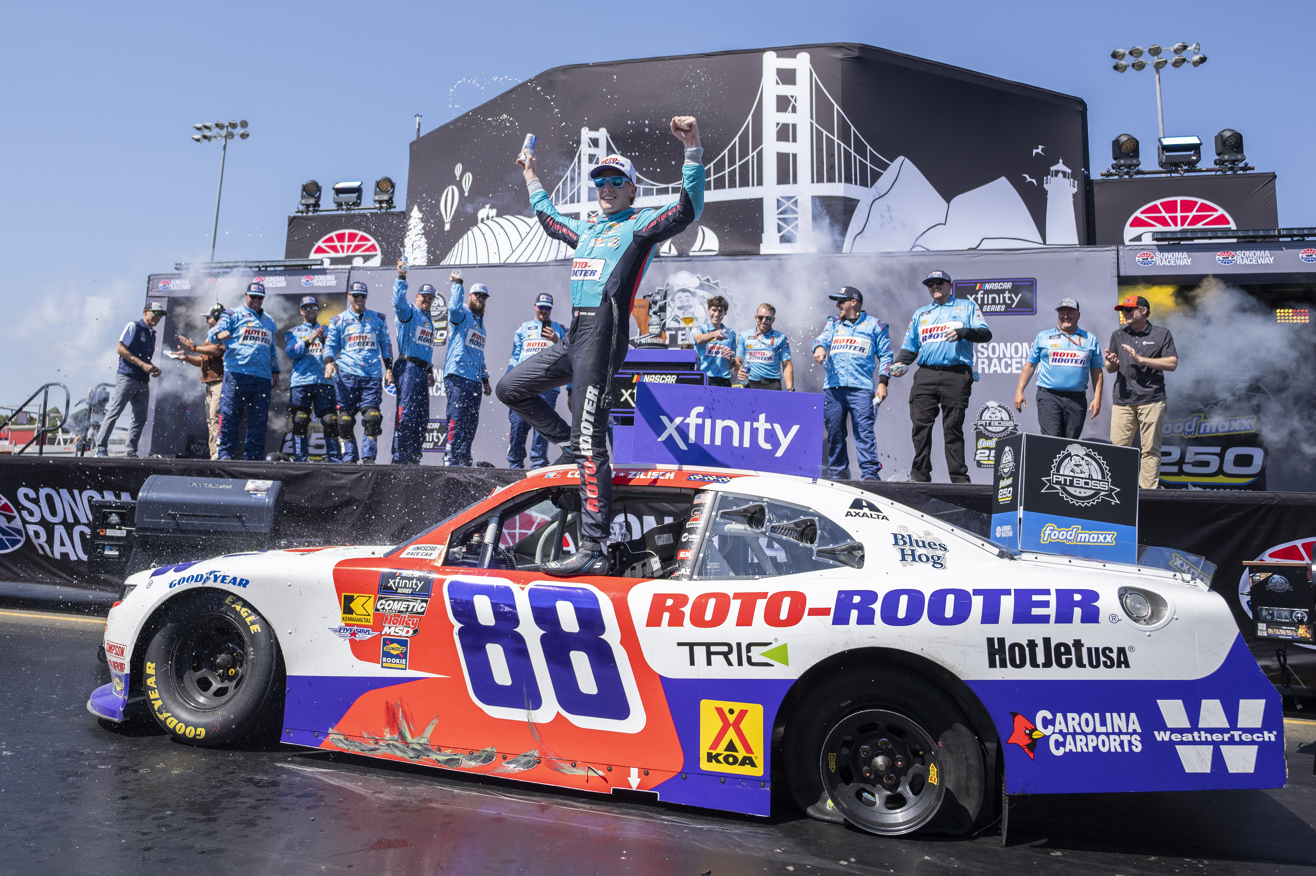 Connor Zilisch (88) celebrates after winning the NASCAR Xfinity Series at Sonoma Raceway - Source: Imagn
